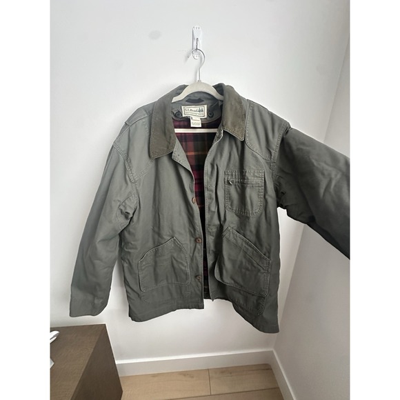 Vintage LL Bean Field Coat Green Canvas Flannel Lined Chore Jacket XLarge - Picture 3 of 14